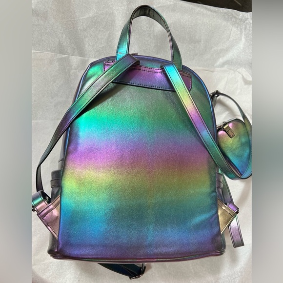 NEW Madden Girl Iridescent Purple CHROME Rainbow Backpack Bag purse OIL SLICK - Picture 3 of 7
